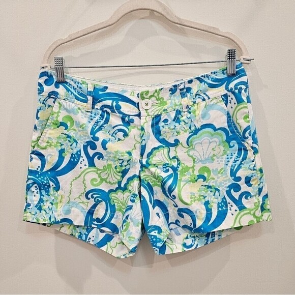 Lilly Pulitzer The Callahan Short Crystal Coast White Green Blue Seahorse Size 4 - Picture 5 of 10